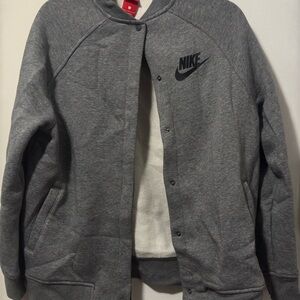 Nike Gray Fleece Bomber Varsity Jacket
